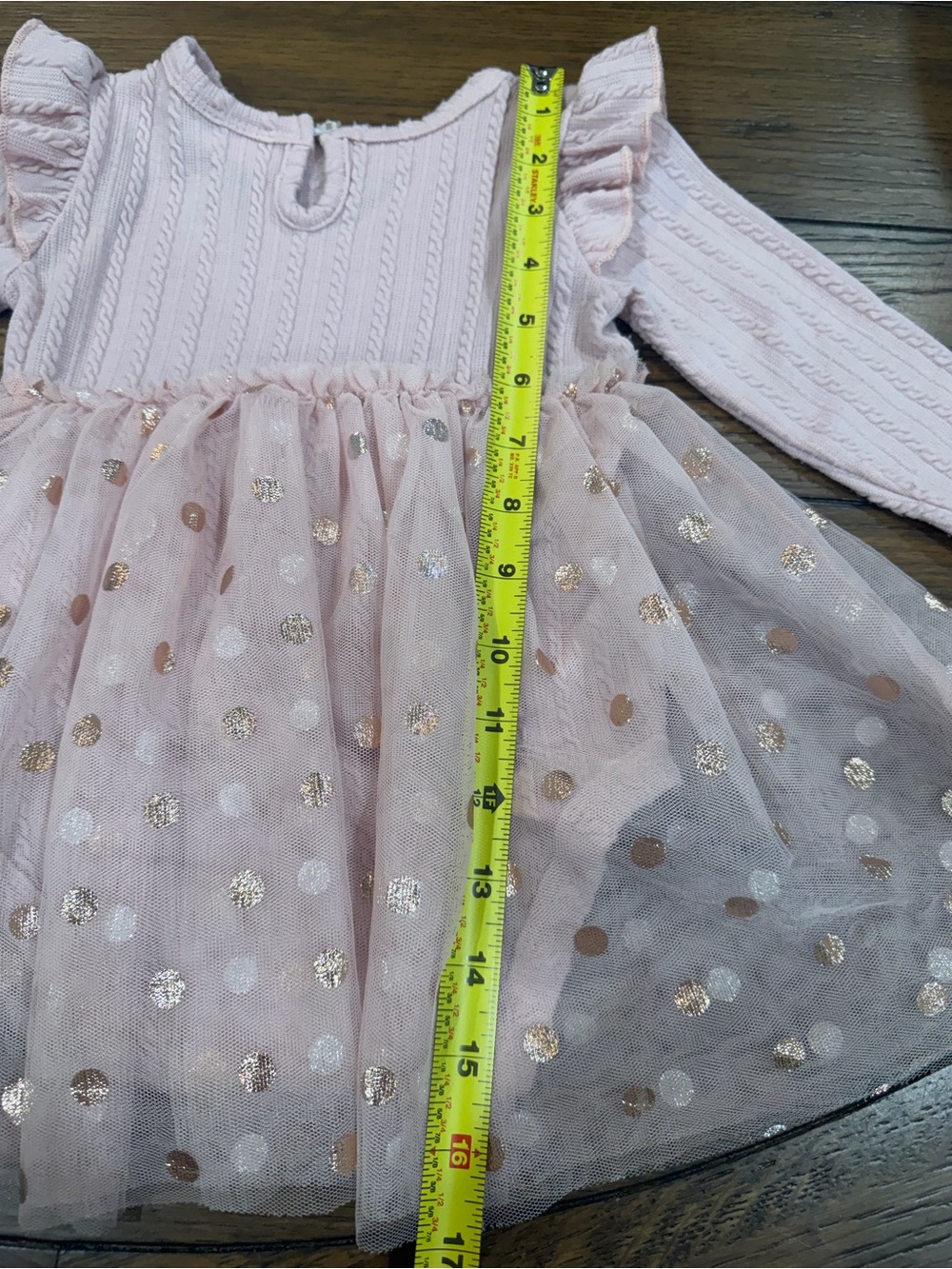 Pink Knit & Tulle Polka Dot Baby Dress 18M - Picture 7 of 7